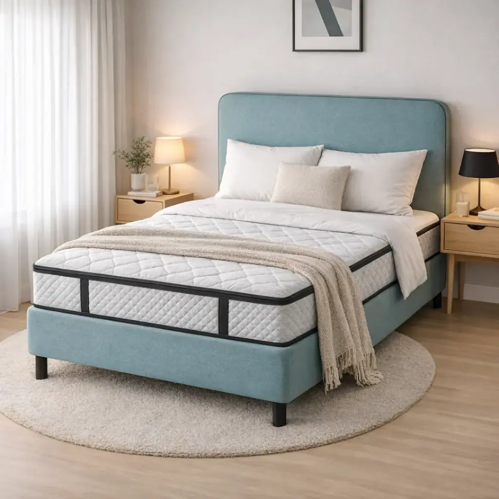 SOMMIER AVEC TETE DE LIT TAPISSIER 140X190X30 Maylo