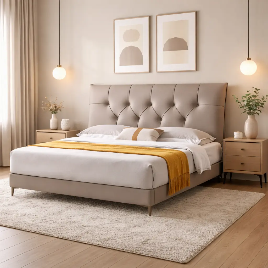 LIT 160X200 DESIGN GRIS CUIR AVEC SOMMIER - LUNA