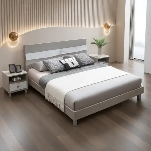 [LIT-DZ31] LIT DZ31 160X200 BLANC MARBRE GRIS — M’Zuri