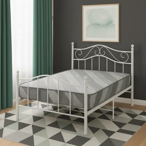 [LITFER-BLANC-140] LIT EN FER FORGE 190X140 BLANC — Wema