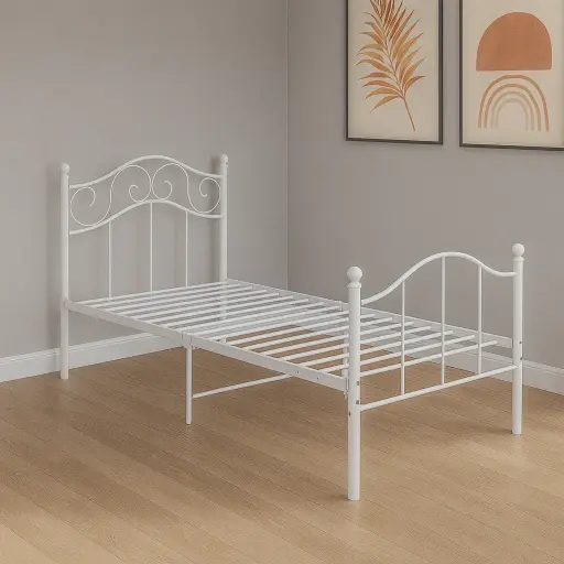 [LITFER-BLANC-90] LIT EN FER FORGE 190X90 BLANC — Wema