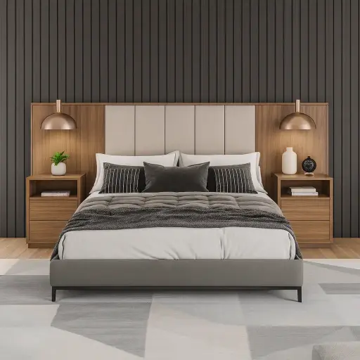 [TETEDELIT-D610-530] TETE DE LIT CHENE AVEC 2 CHEVETS 2625X1200 — Bandari