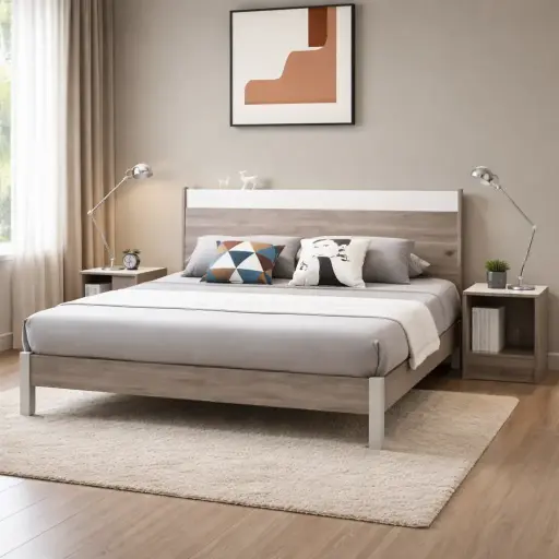 [LIT-DZ33A] LIT 160X200 BLANC GRIS  - Loft