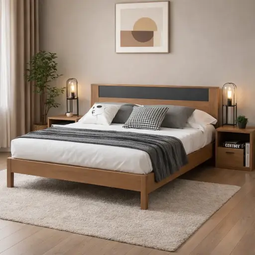 [LIT-DZ36] LIT 160X200 bois / noir - Néo